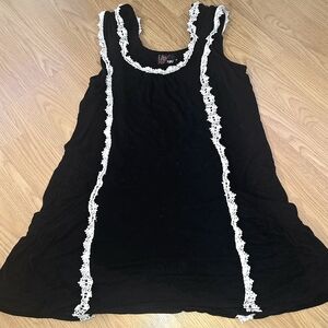 Pocketed Black Sleeveless Dress with White Crochet Trim